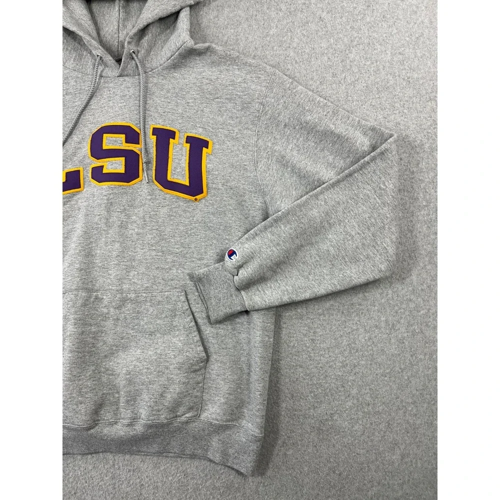 LSU Tigers Sweatshirt Adult S Gray Champion Hooded Regular Fit Geaux Tigers